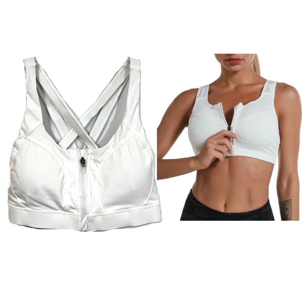 High Impact Workout Bra Top White Strappy Women L